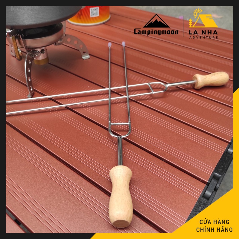 Set 8 cây Xiên thịt nướng BBQ Campingmoon MK-8 Là Nhà Chính hãng - inox 304, tay cầm gỗ, kèm túi đựng