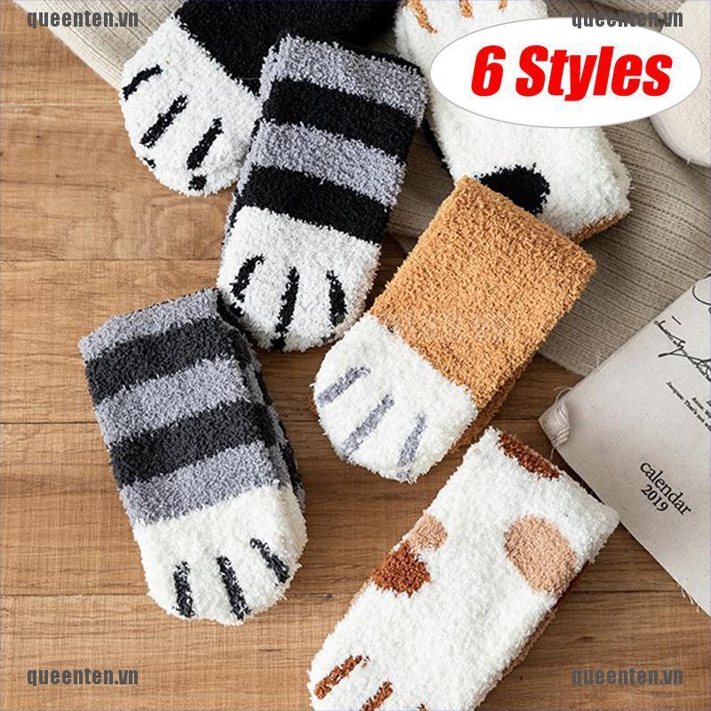 Vớ Lông Cừu San Hô Hình Dấu Chân Mèo Dễ Thương Giữ Ấm Mùa Đông Cho Nữ
