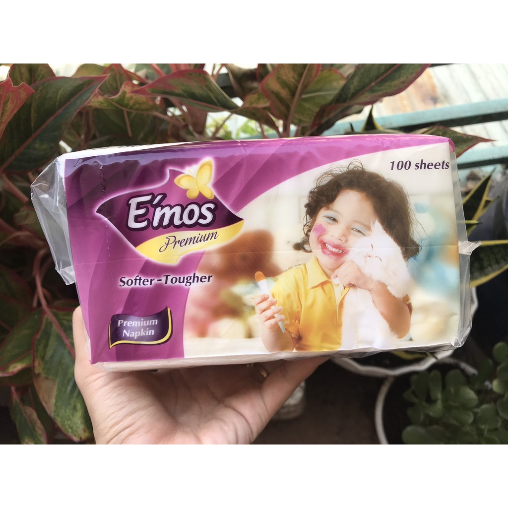 Khăn Giấy Ăn Cao Cấp Emos Premium gói 100 tờ 1 lớp (33cm x 33cm)