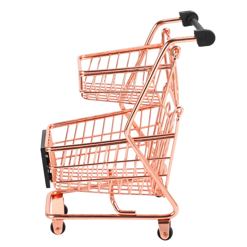 Rổ đựng đồ mini hình xe đẩy siêu thị bằng sắt màu vàng hồng