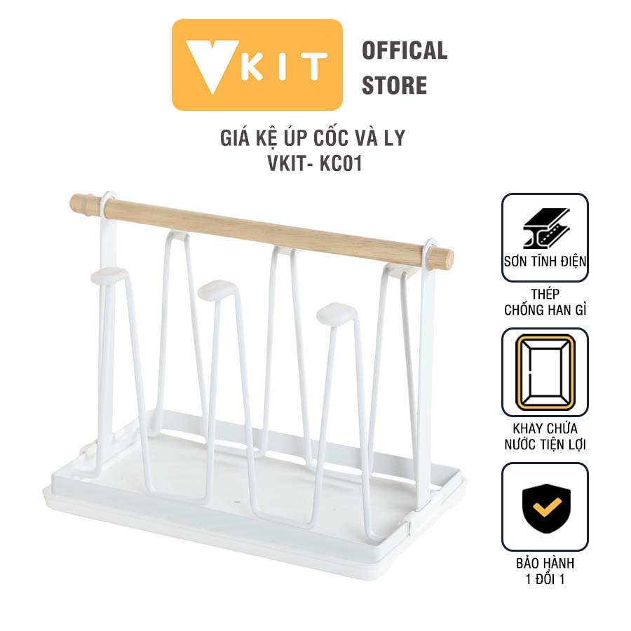 Giá kệ úp cốc và ly cao cấp kèm khay hứng nước bằng thép sơn tĩnh điện VKIT KC01