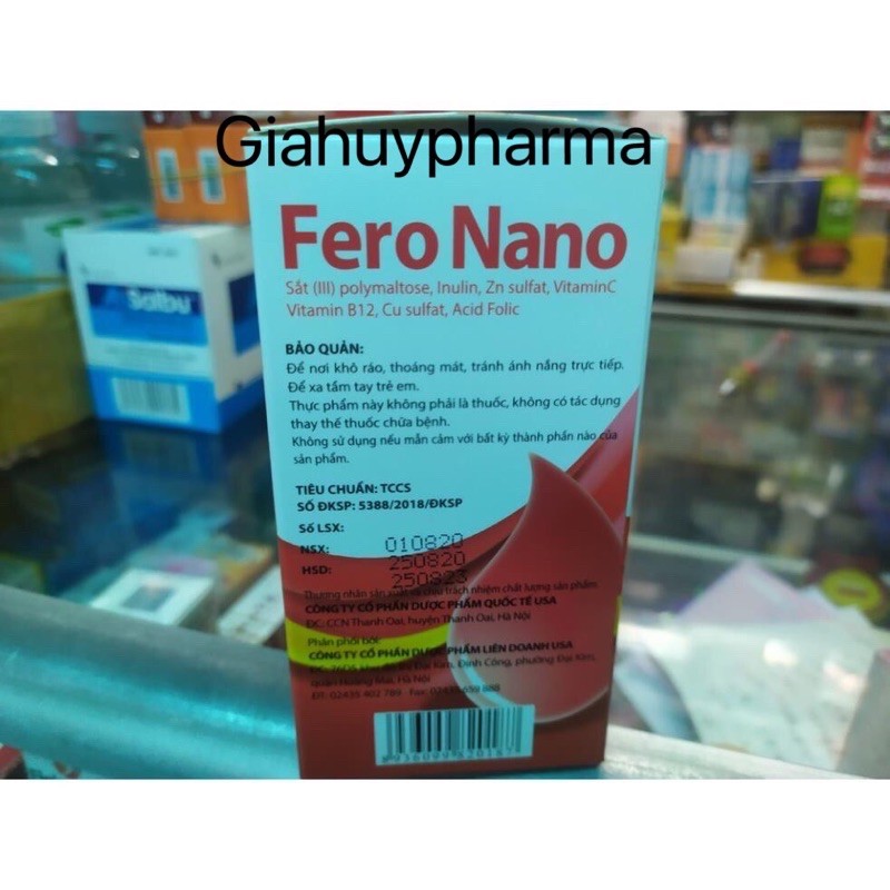 Fero Nano bổ sung sắt ,Acid folic cho cơ thể mà không bị nóng (hộp 100v)