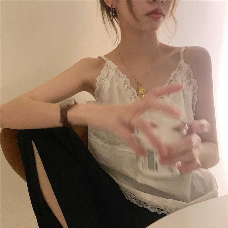 Áo Hai Dây Phối Ren Xinh Xắn Thời Trang Mùa Hè Quyến Rũ Cho Nữ