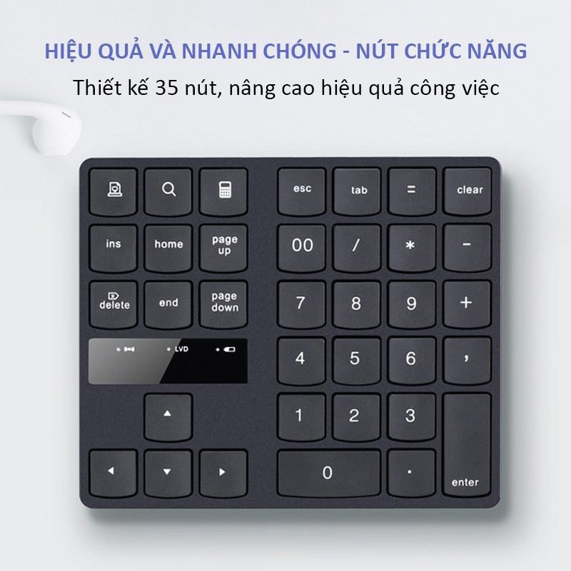 Bàn phím số mini gồm 35 phím cơ bản, đa năng tiện ích, dùng cho máy tính tiền,laptop, smartphone, bảo hành 12 tháng M533