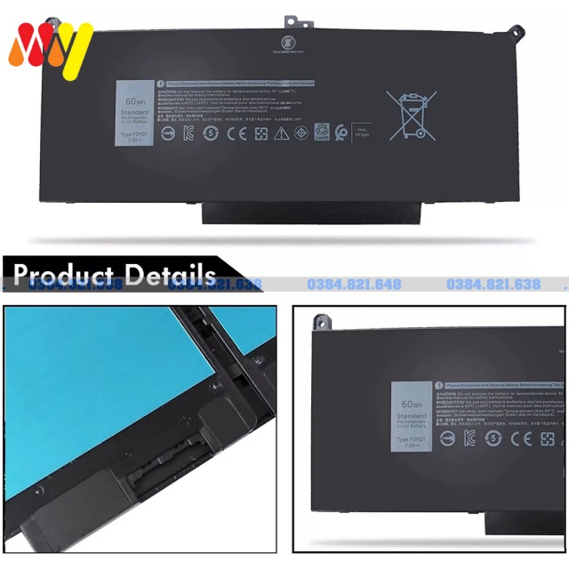 Pin laptop Dell Laitutde E7280 E7480 E7290 E7380 E7390 E7490 F3YGT (60Wh)/DJ1J0 (42Wh) ZIN New 100%. Bảo hành 6 đổi mới