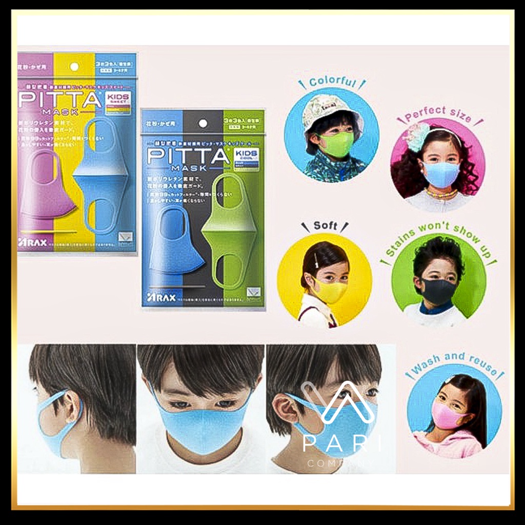 Khẩu trang Pitta mask trẻ em 3D nhật bản, mặt nạ kháng khuẩn chống bụi mịn PM2.5 cho bé (gói 3 cái)