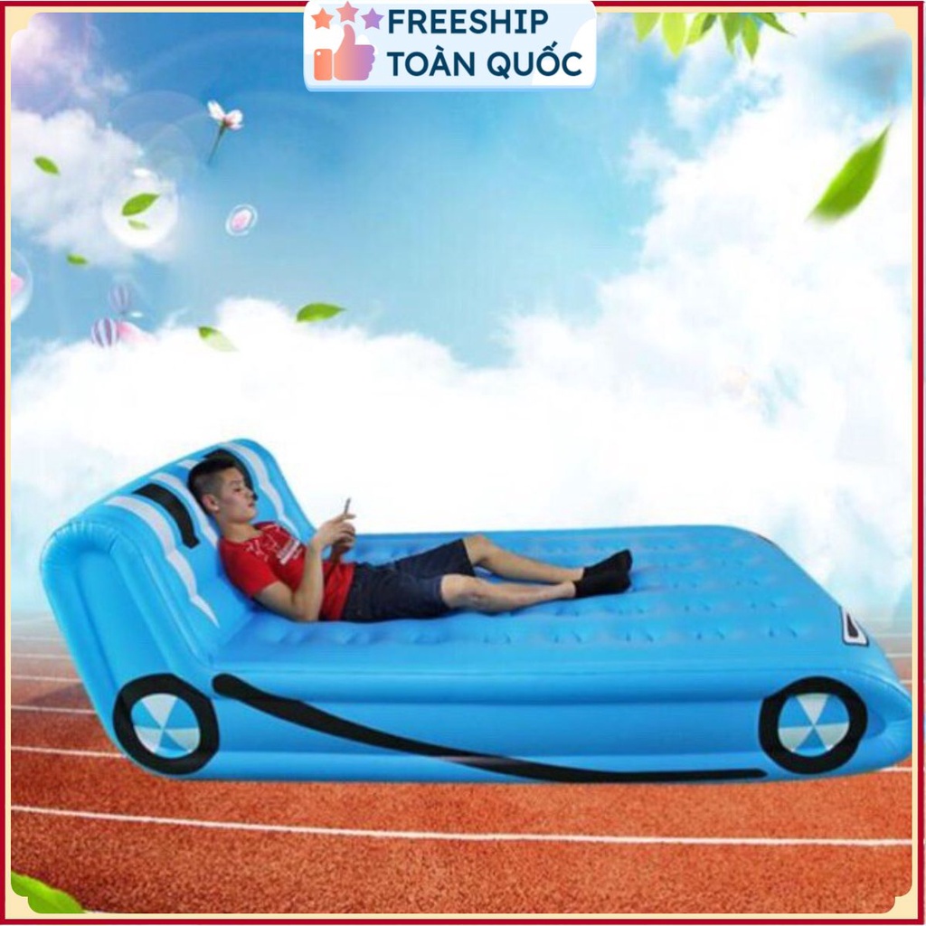 Giường hơi màu xanh hình oto tặng kèm bơm điện . .