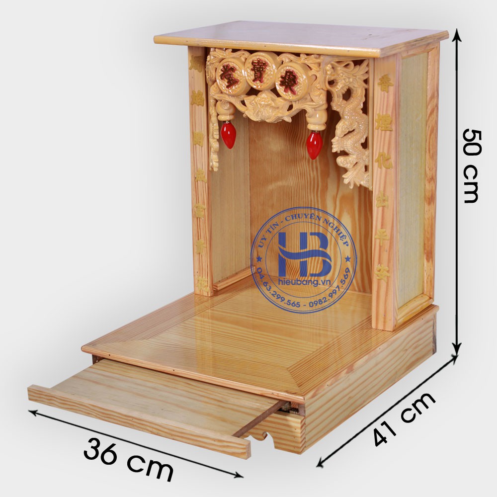 Bàn thờ thần tài giá rẻ cột chữ 36cm