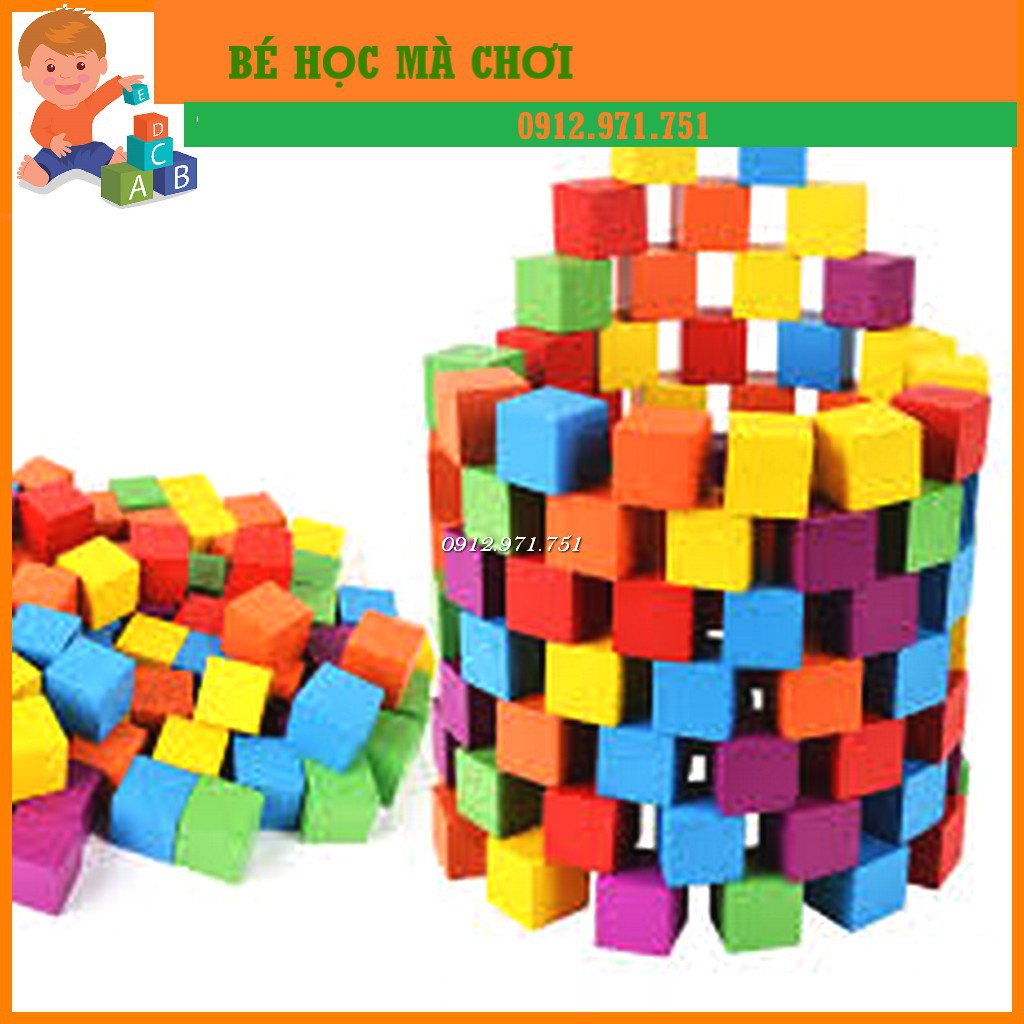 100 Khối gỗ lập phương (cube) mộc / màu