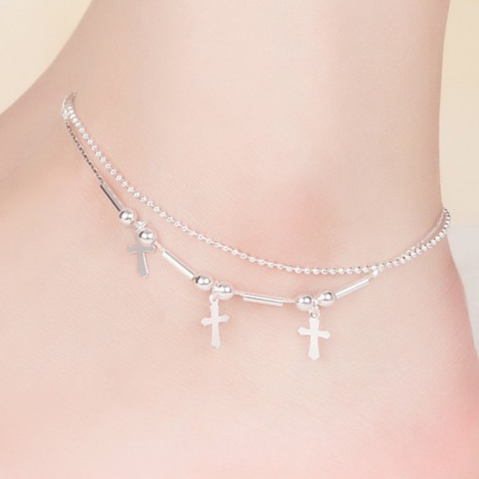 Lắc Chân Bạc 925 Dành Cho Nữ Thiết Kế Hình Chữ Thập Đan Xen Nhau UMI JL002