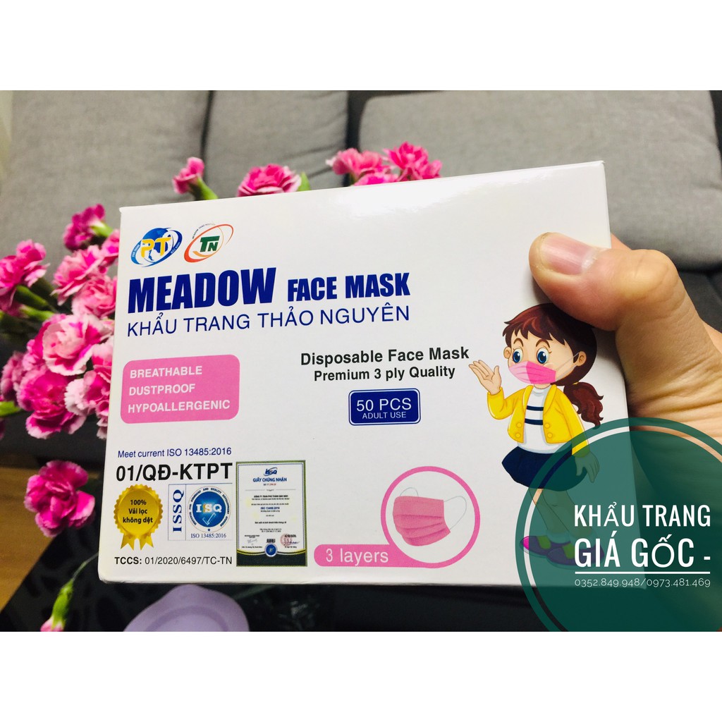 Khẩu trang Y tế Trẻ em Thảo Nguyên hàng Xuất Hàn 3 lớp - Nhiều màu xinh xắn (50c/Hộp màu ngẫu nhiên)