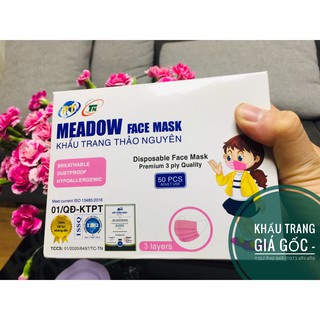 Khẩu trang Y tế Trẻ em Thảo Nguyên hàng Xuất Hàn 3 lớp - Nhiều màu xinh xắn (50c/Hộp màu ngẫu nhiên)