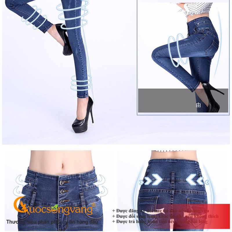 Quần jean nữ lưng cao màu xanh đen quần jean skinny 3 nút GLQ111 Cuocsongvang