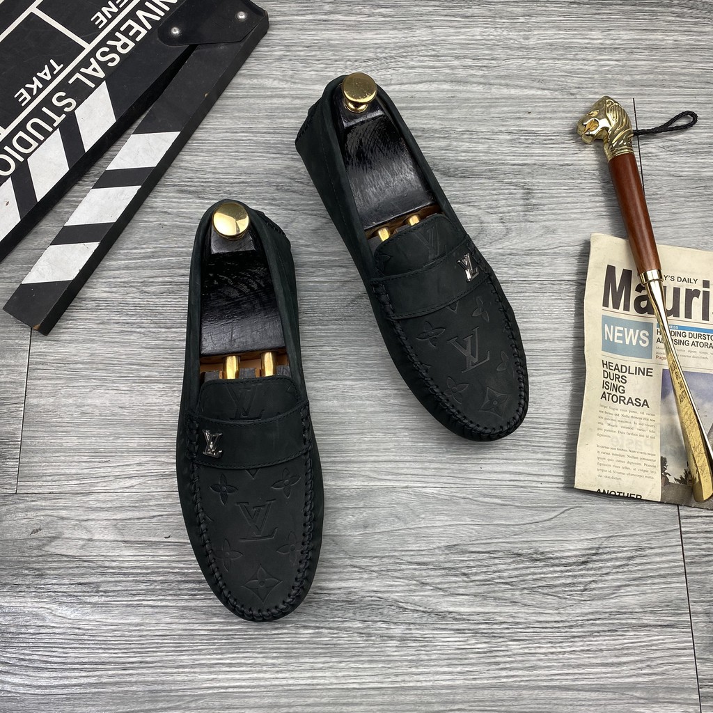 Giày lười LV cao cấp da lộn màu đen mẫu mới nhất siêu HOT