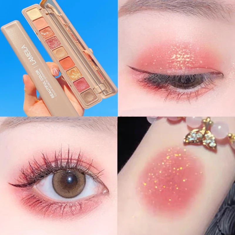 Bảng Phấn Mắt 9 Màu Ánh Kim Lấp Lánh Chống Thấm Nước Kèm Cọ / Bảng Phấn Mắt