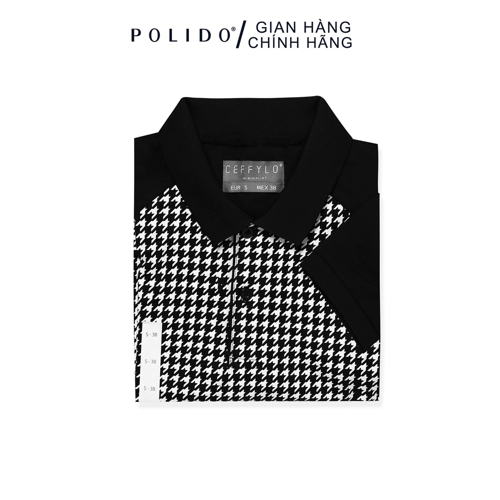 Áo Polo Họa Tiết Houndstooth CEFFYLO Chất Liệu Cotton Co Giãn, Form Ôm Nhẹ Tôn Dáng