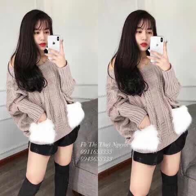 Áo len vặn thừng túi lông cao cấp