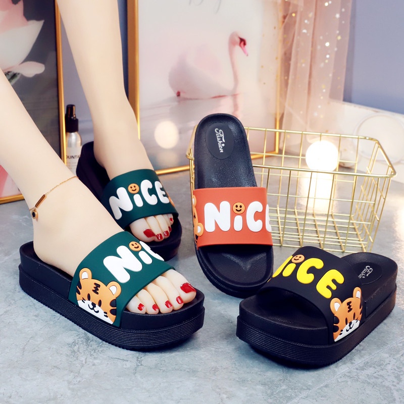 Dép MS quai ngang đế dày chống trượt in chữ thời trang nữ đi biển tth007
