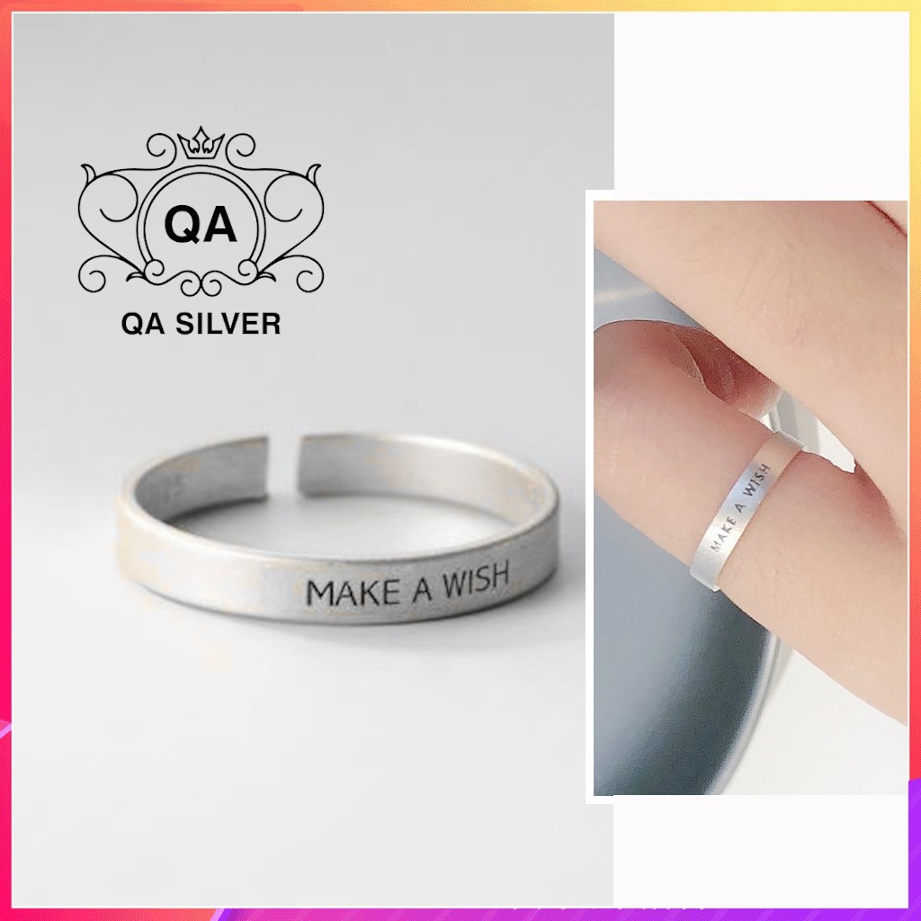 Nhẫn bạc 925 khắc chữ MAKE A WISH form nhỏ ngón út S925 LETTER Silver Ring QA SILVER RI210701