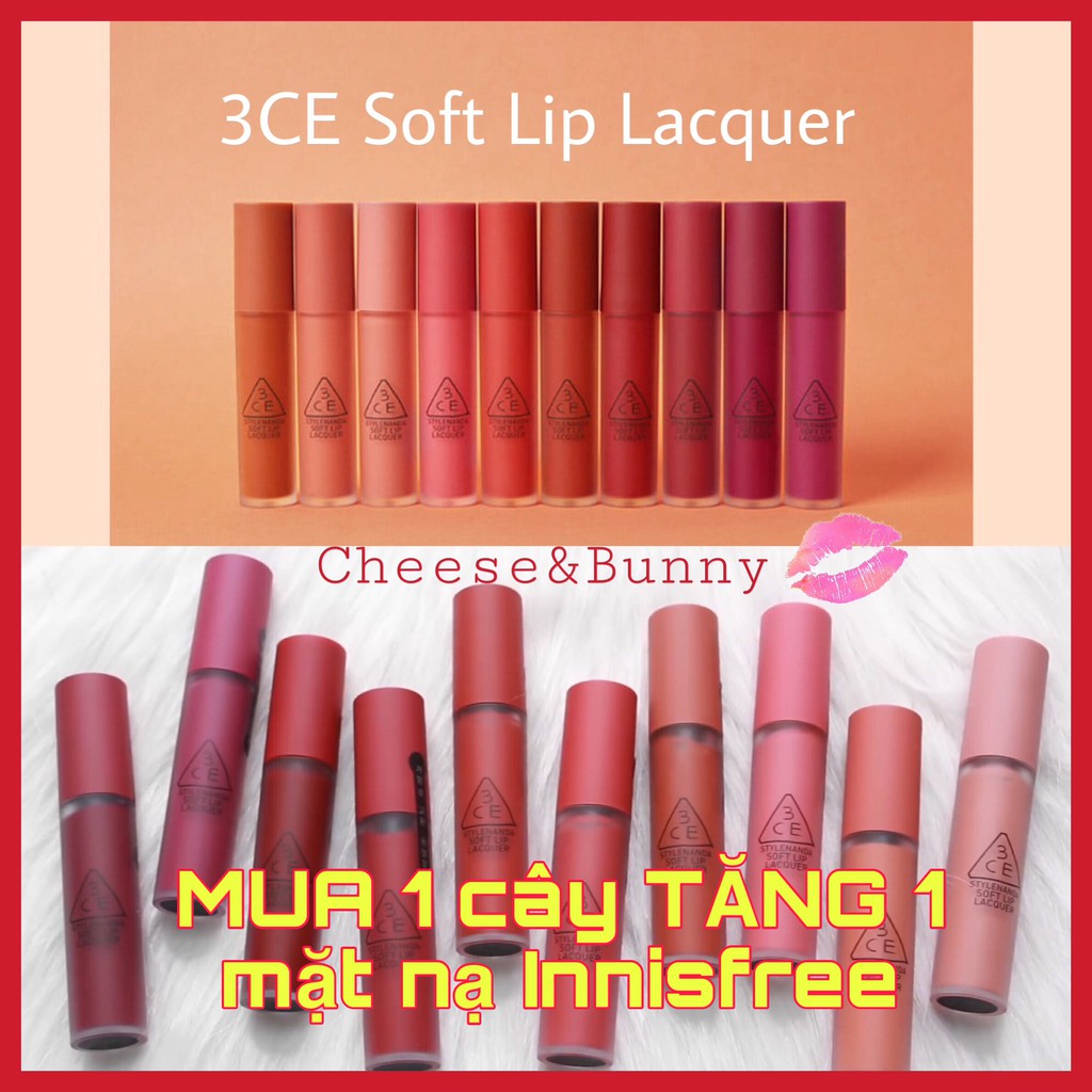 [Tặng Mask Innisfree] Son Kem Lì 3CE Soft Lip Lacquer