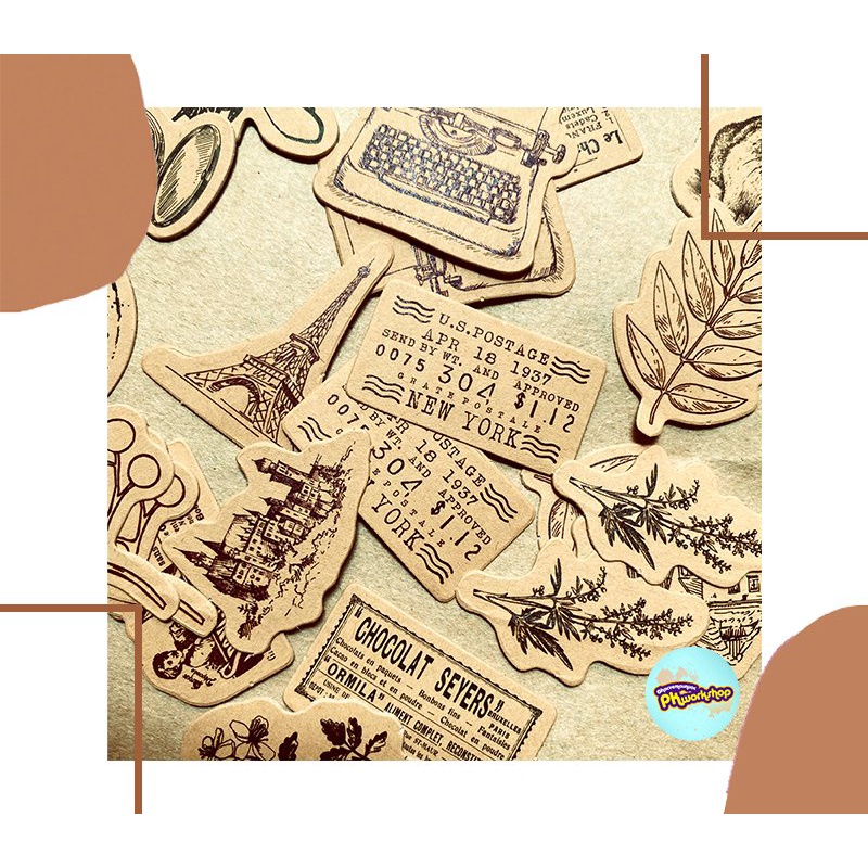 Sticker, nhãn dán, decal trang trí sổ, thiệp vintage
