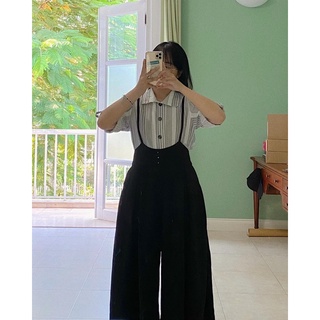 Quần yếm ống rộng freesize đen trơn -@luna.maay