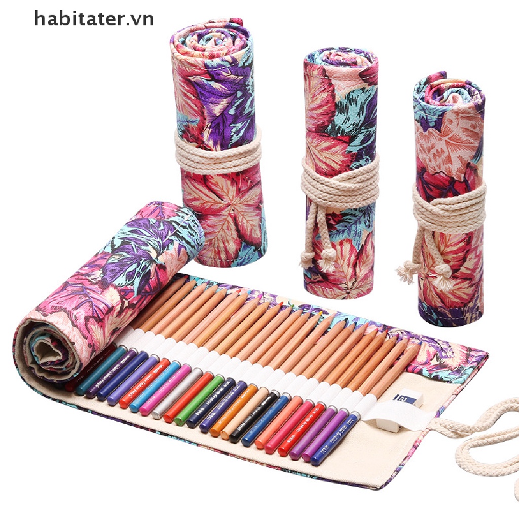 Khay Đựng Bút Chì 12 / 24 / 36 Lỗ Bằng Vải Canvas In Họa Tiết Lá Phong Màu Sắc Đẹp Mắt Tiện Dụng