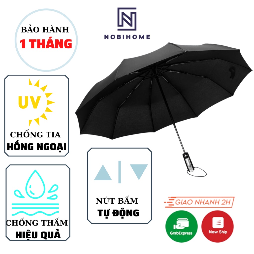 Ô Che Mưa Gấp Gọn Tự Động 2 Chiều Nobihome Có Nút Đóng Mở Che Nắng Che Mưa Chống Tia UV