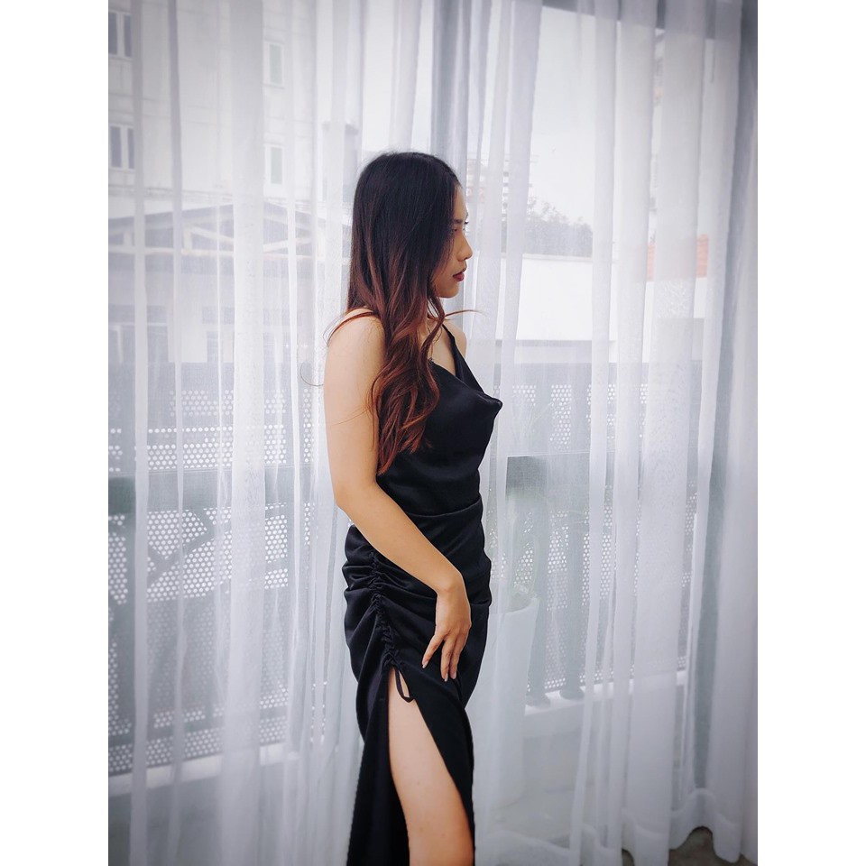 [CHAT ĐỂ TƯ VẤN] ĐẦM NHÚN SANG TRỌNG ĐỦ SIZE S,M,L 3 MÀU ĐỎ, ĐEN, NUDE PHI LỤA BÓNG CÓ MÚT NGỰC - NAVI