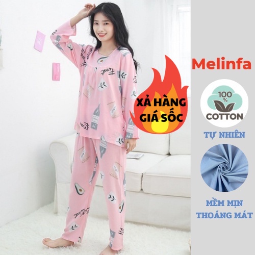 (Xả kho) Bộ đồ ngủ nữ, bộ mặc nhà vải Cotton tự nhiên mềm mịn thoáng mát dài tay, quần dài nhiều màu mã VABD0115