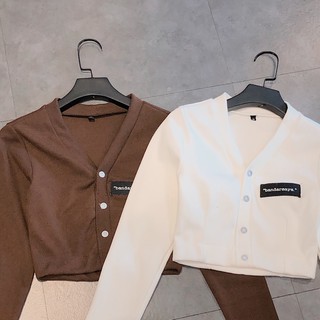 Áo Thun Croptop Tay Dài ( Trắng/Choco)