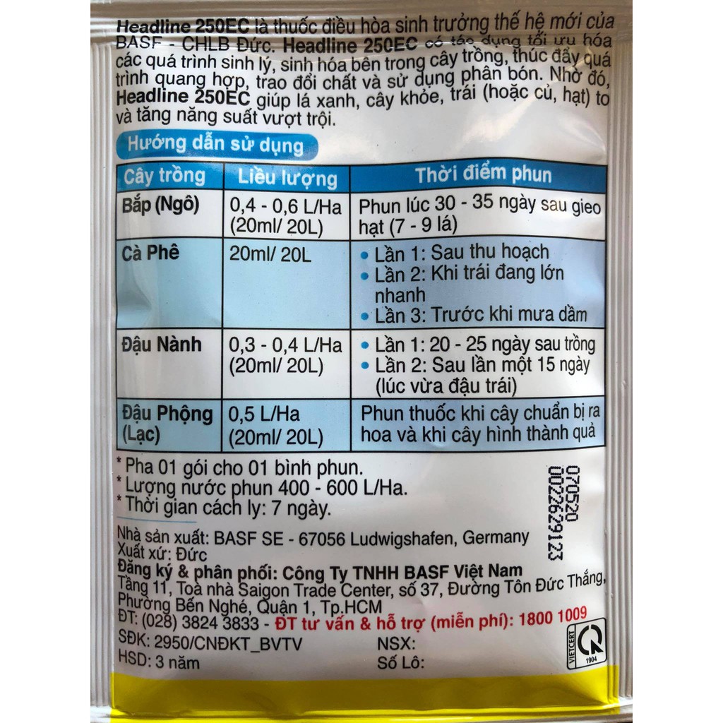 Thuốc điều hòa sinh trưởng Headline 250ec