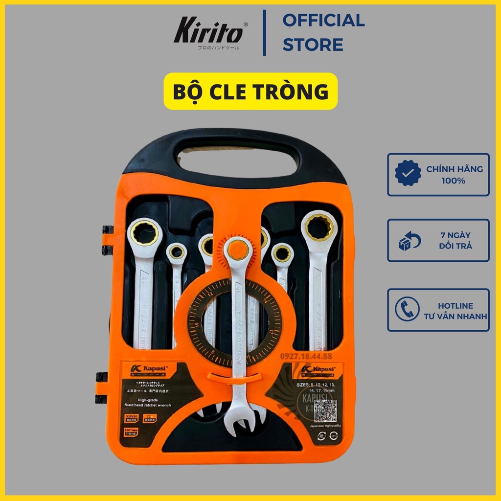 BỘ CỜ LÊ (CLE) VÒM MIỆNG TỰ ĐỘNG ĐẢO CHIỀU 7 CHI TIẾT TỪ 8-19MM KAPUSI JAPAN - BỘ CHÌA KHÓA SỬA CHỮA XE
