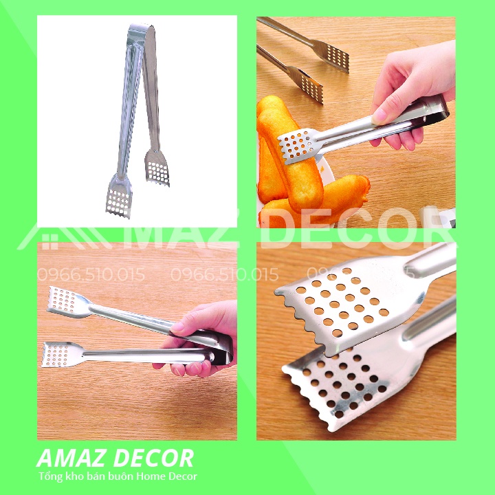 SALE GIÁ SỈ TẠI XƯỞNG Kẹp gắp thức ăn, kẹp gắp đá lỗ ĐẦU VUÔNG gắp đồ nướng bằng inox dài đẹp giá rẻ