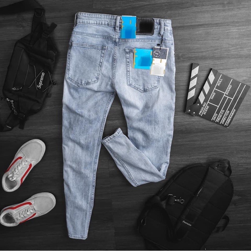 Quần jean nam slimfit xanh bạc co giãn jean xuất chất dày đẹp