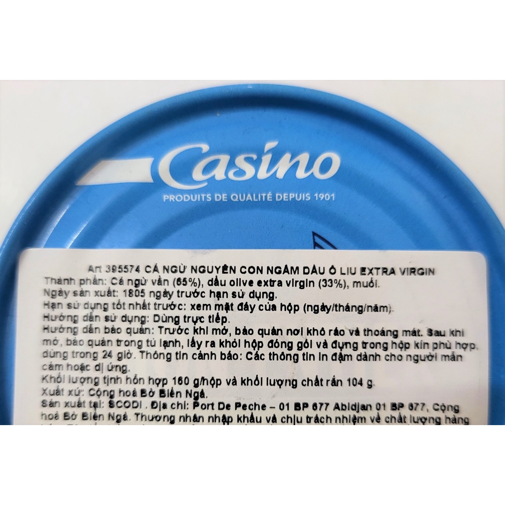 [Hộp 160g – NGUYÊN CON] CÁ NGỪ NGÂM DẦU Ô LIU NGUYÊN CHẤT [Ivory Coast] CSN Tuna in Extra Virgin Olive Oil