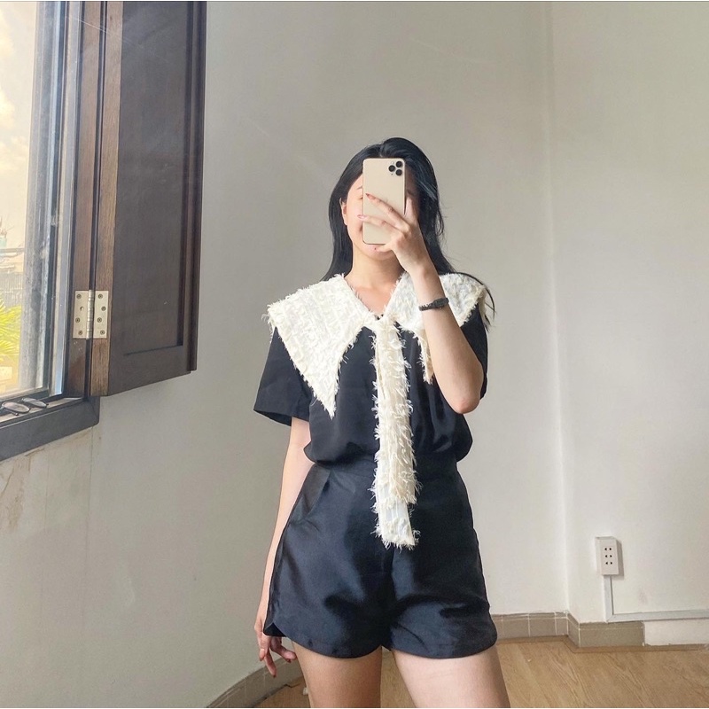 Nem shirt áo sơ mi phối cổ