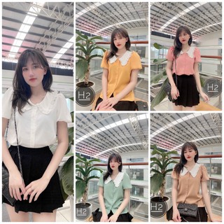 ( ẢNH THẬT)Áo Sơ Mi Nữ Công Sở Cộc Tay Cổ Bèo Cá Tính(AT144)