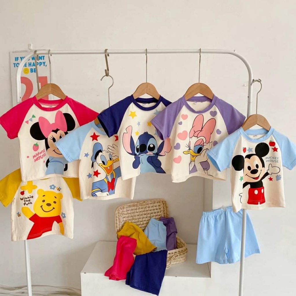 Đồ Bộ Bé Gái, Bé Trai Hoạt Hình Cute Vải 100% Cotton, Bộ Cộc Tay Cho Bé Mặc Nhà, Bộ Quần Áo Trẻ Em Dễ Thương Mùa Hè