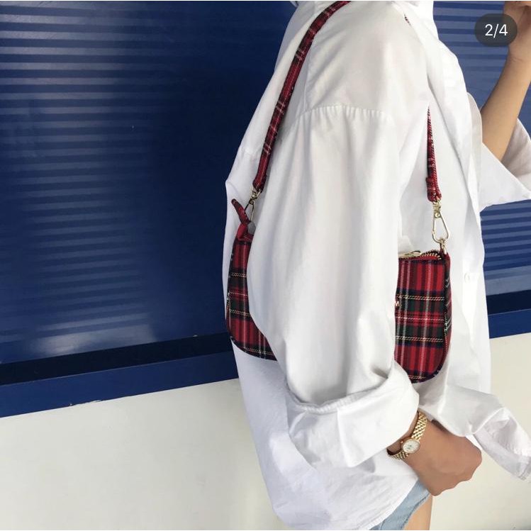 IELGY Túi xách họa tiết sọc caro thời trang retro cho nữ