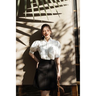 Áo cotton lụa bèo dập ly phối ren -HBSM881