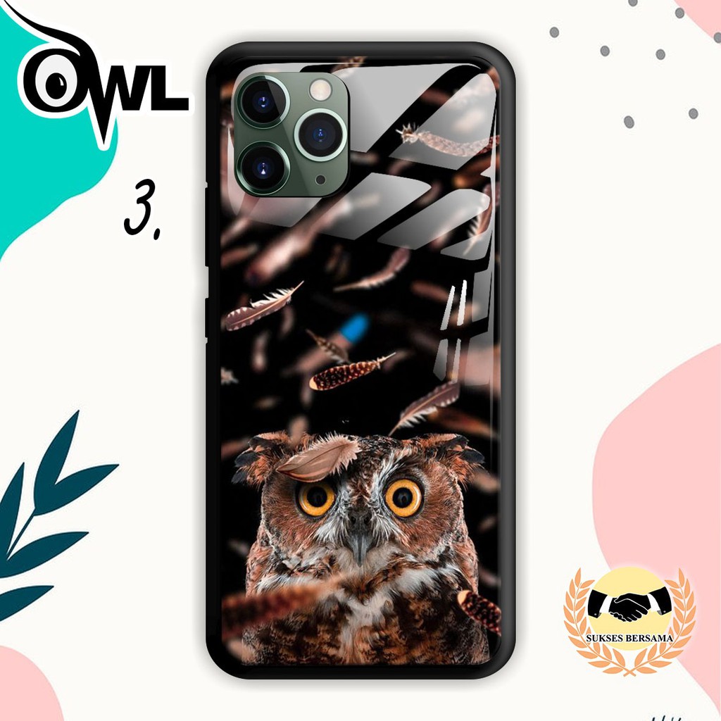 Ốp điện thoại mặt kính họa tiết OWL cho Vivo Y65 Y66 Y67 Y70S Y71 Y81 Y91C Y91 BSB3224