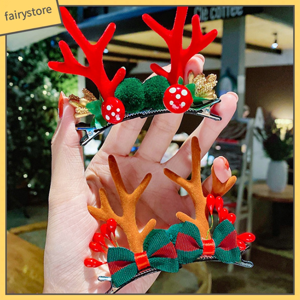 1 Cặp Kẹp Tóc Vải Hình Tuần Lộc Giáng Sinh Tinh Tế