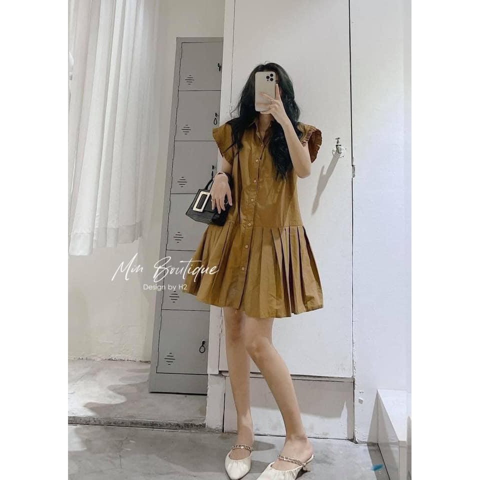 (M146)Đầm dáng suông ngắn tay kiểu đầm sơ mi đuôi cá xếp ly thời trang tinh tế duyên dáng đẹp xinh