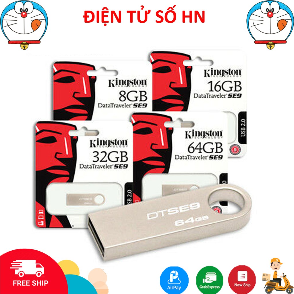 USB Kingston 64Gb/32Gb/16Gb/8Gb/4Gb/2Gb SE9 - Vỏ thép xịn - chống nước, Bảo hành 2 Năm