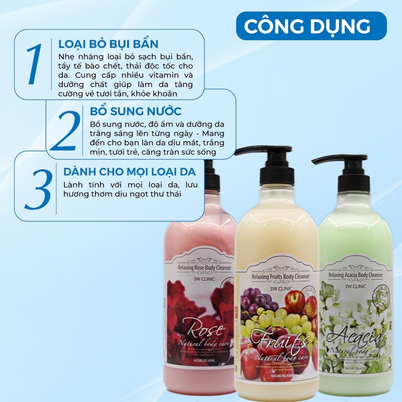 Sữa Tắm Dưỡng Da Cao Cấp Tinh Chất Từ Thiên Nhiên 3w Clinic Hàn Quốc 1000ml