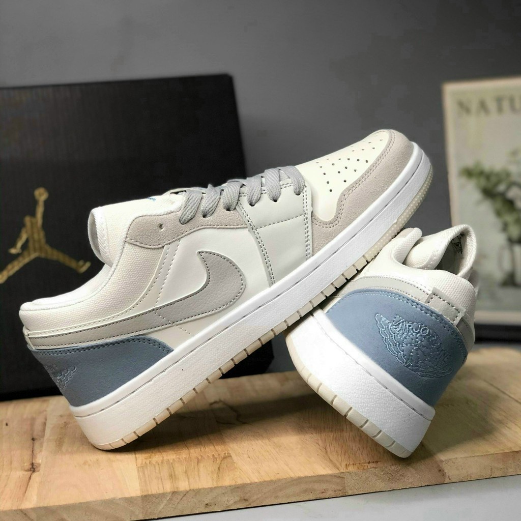 Giày 𝐉𝐨𝐫𝐝𝐚𝐧 1 low paris màu xám gót xanh nam nữ, Giày sneaker Jordan paris cổ thấp bản đẹp 2021