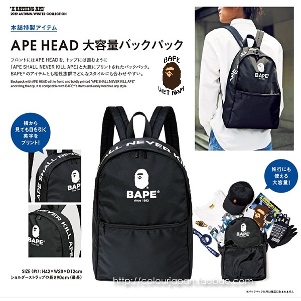 [Best Quality] Balo A Bathing Ape, Bape Backpack SS2019 chất liệu Canvas chống nước, Màu đen BapeVN