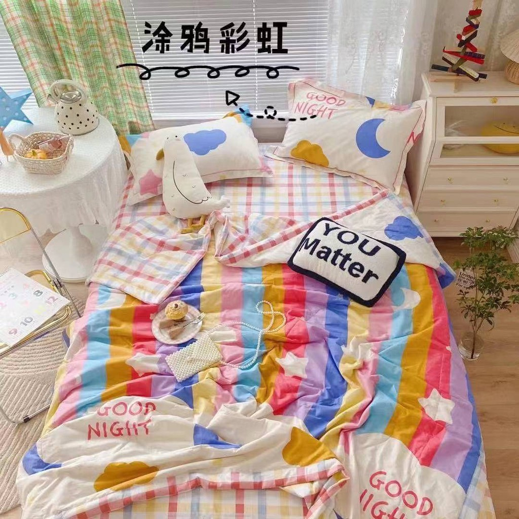 Bộ chăn ga gối ga giường cotton living trần chăn hè cao cấp (chát chọn mẫu)