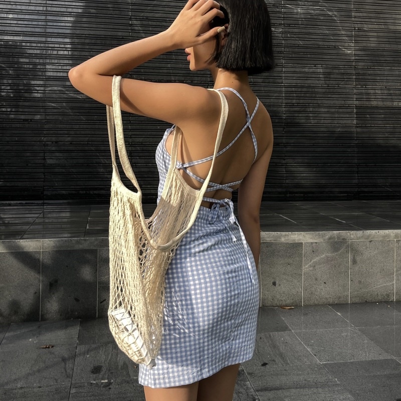 Đầm Monstier Été Mini Dress - Xanh Baby Blue - Hoạ Tiết Gingham